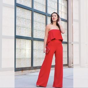 Jay Godfrey Strapless Red Jumpsuit